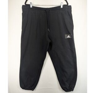 Adidas Mens 2XL Black Fleece Lined Jogger Sweatpants Drawstring Elastic Cuff